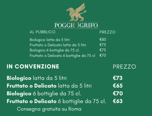 Azienda Poggio Grifo olio 100% italiano CONSEGNA GRATUITA SU ROMA ENTRO 3 GIORNI Gli ordini possono essere effettuati tramite telefono, mail e whatsapp di seguito i contatti: Poggio Grifo mob.: 371 3499032    e-mail: info@poggiogrifo.it